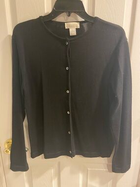 Laura Leigh Collection Black Button Front Merino Wool Cardigan Italy Large